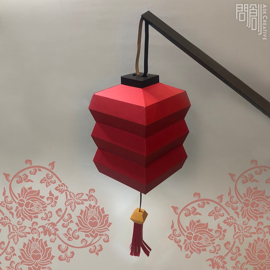 问创设计 DIY手作3D纸模型 礼物 挂饰 节庆系列 -方形灯笼摆饰 - 玩偶/公仔 - 纸 红色