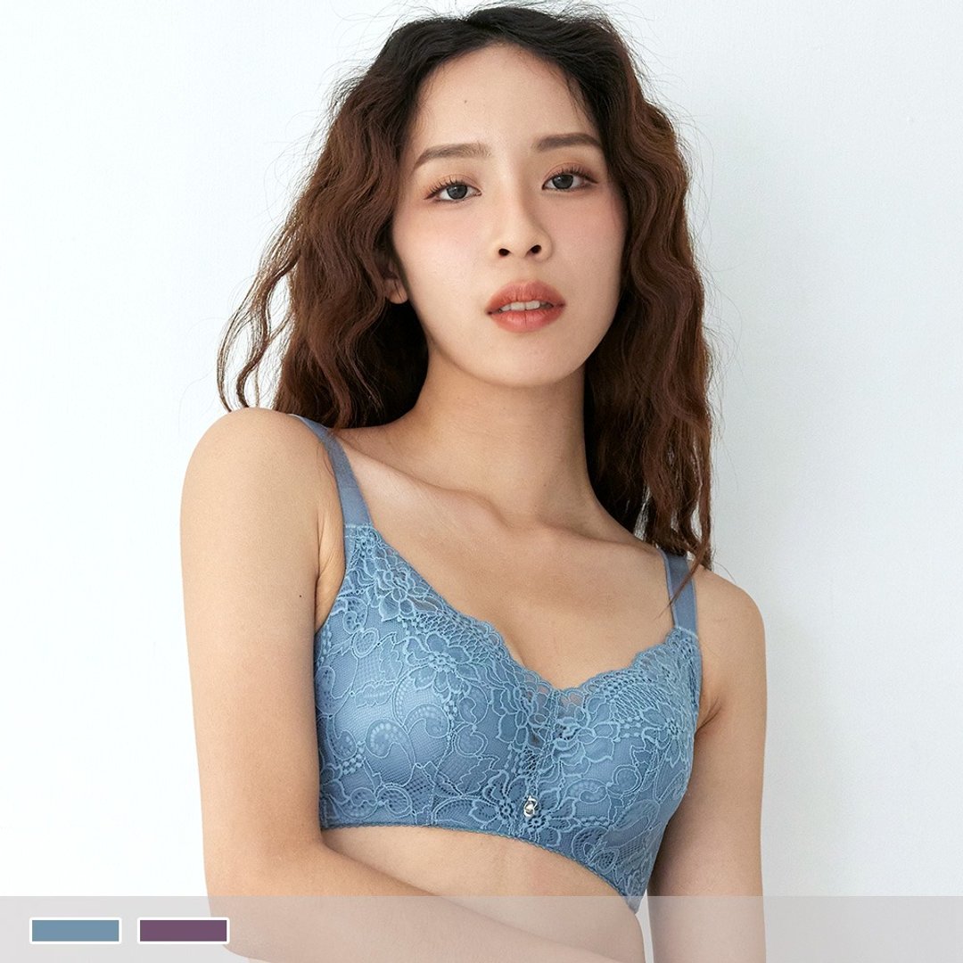 Pink Lady 无钢圈A-B罩杯 幽蓝花径 微加厚 集中单件内衣 - 女士内衣裤 - 尼龙 蓝色