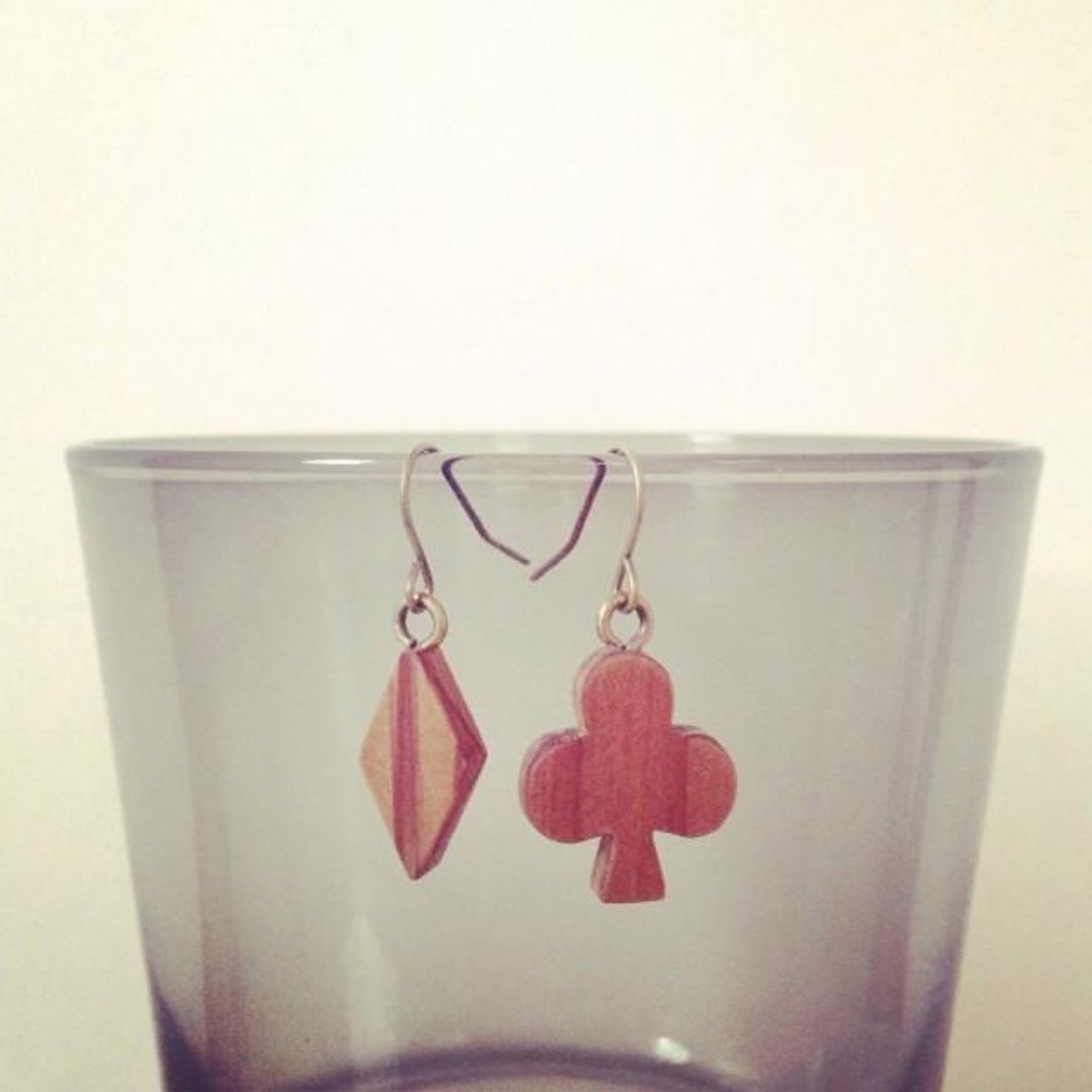 ♢ & ♧ Earrings (Clip-On, hooks for allergies are possible) - 耳环/耳夹 - 木头 咖啡色