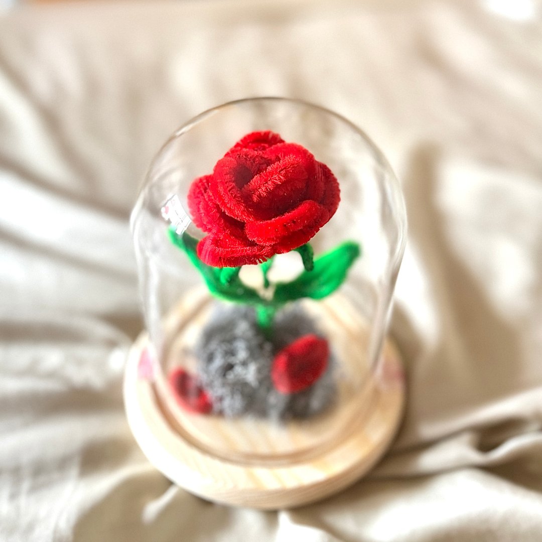 扭扭玫瑰花玻璃罩 美女与野兽款 - 花瓶/陶器 - 塑料 