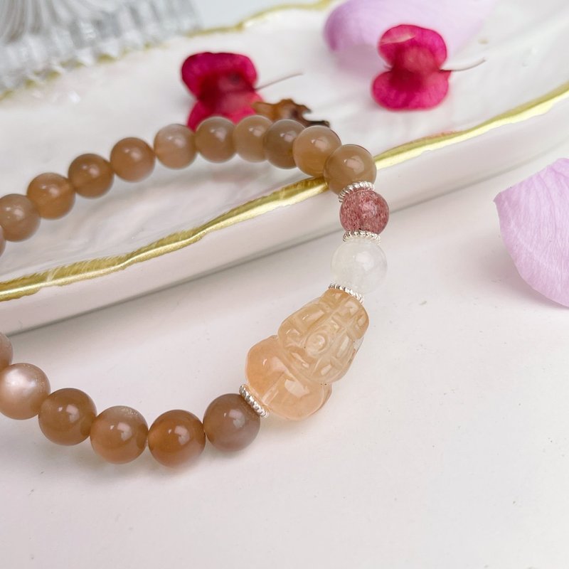 招财/避邪/能量平衡-盐源貔貅奶茶月光石手链 - 手链/手环 - 水晶 