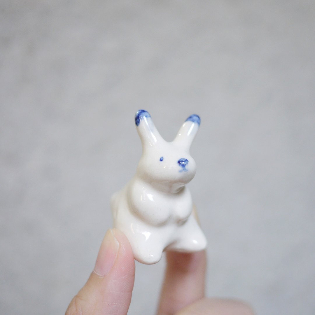 矿物森林微小生物 雪兔 戒台 - 摆饰 - 瓷 白色
