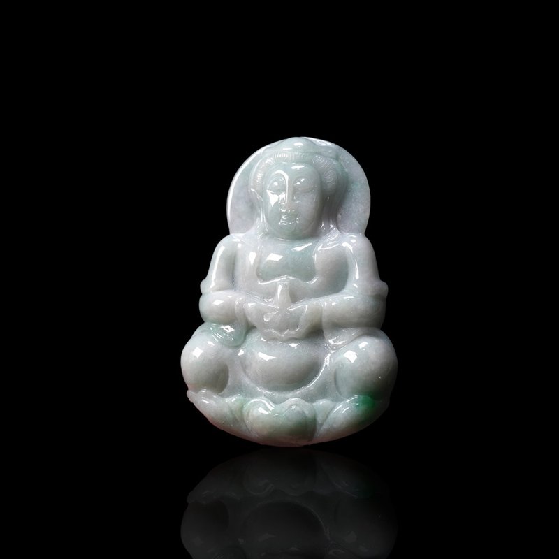 飘绿花翡翠宝瓶观音菩萨项链 | 天然缅甸玉A货翡翠 | 送礼 - 项链 - 玉石 多色