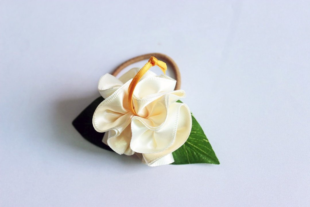 Hibiscus Hair Tie Ponytail Holder Hair Bow Hair Ribbon acces - 发饰 - 棉 白色
