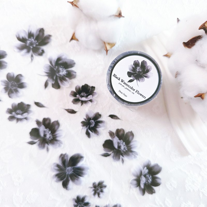 黑色水彩花卉和纸胶带 - 纸胶带 - 其他材质 黑色