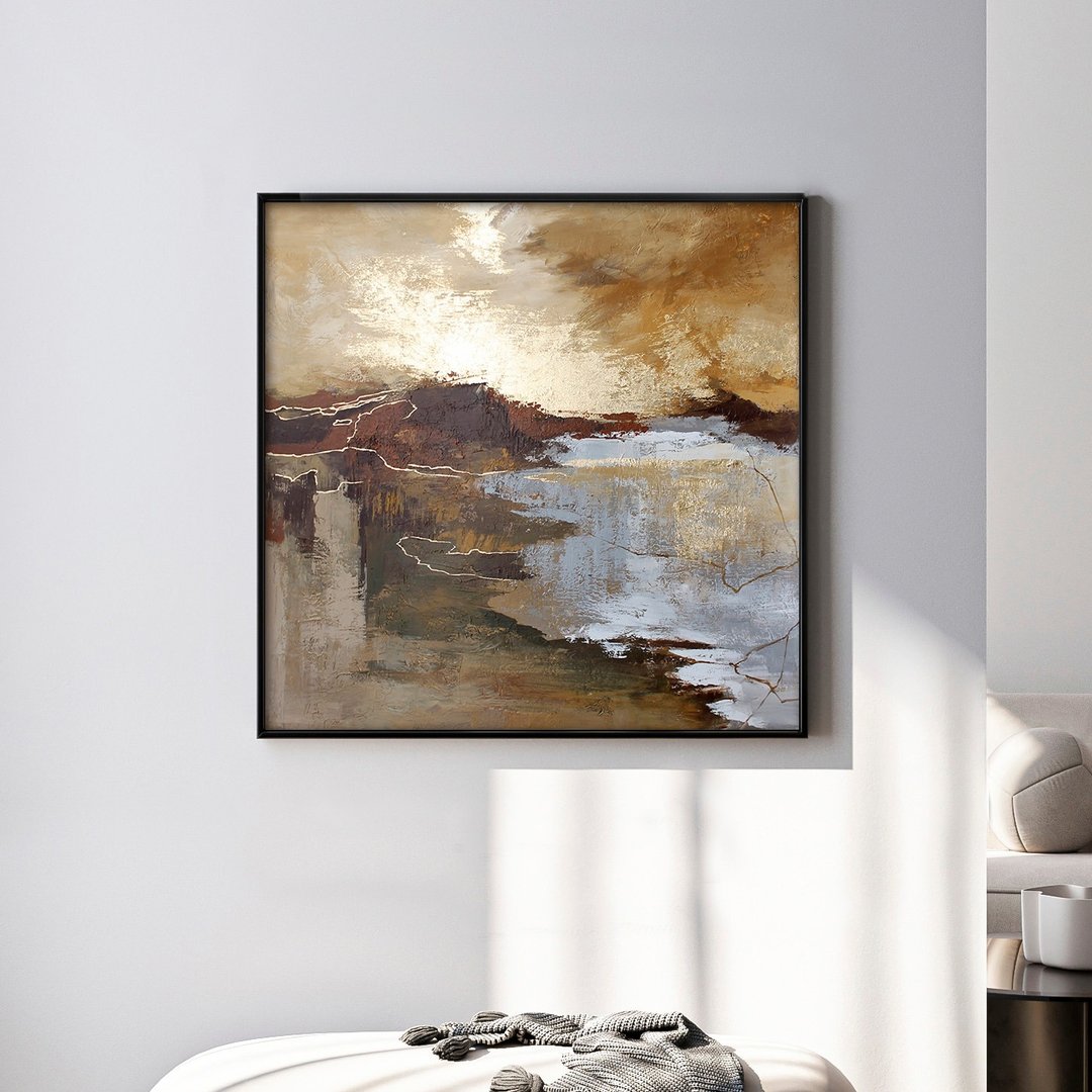 灰奶油棕色挂画 | 奶油金灰抽象画 | 棕灰艺术画 | 峡谷 2 (Grey cream brown wall art | Cream Gold Grey Abstract | Brown Grey Art | Canyon 2) - 墙贴/壁贴 - 棉 咖啡色