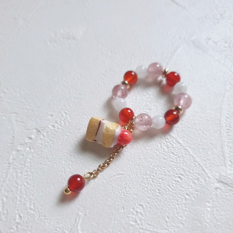 莓好时光 天然晶石吊饰戒(红玛瑙.蓝月光.6A老矿草莓晶)桃花.人际 - 戒指 - 水晶 红色