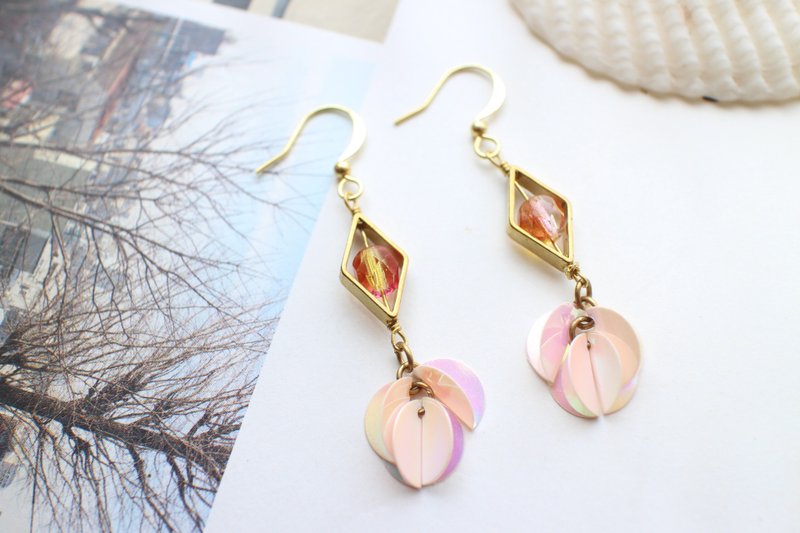 夏日梦幻-粉红泡泡-亮片 黄铜耳环-耳针 耳夹 - 耳环/耳夹 - 其他金属 