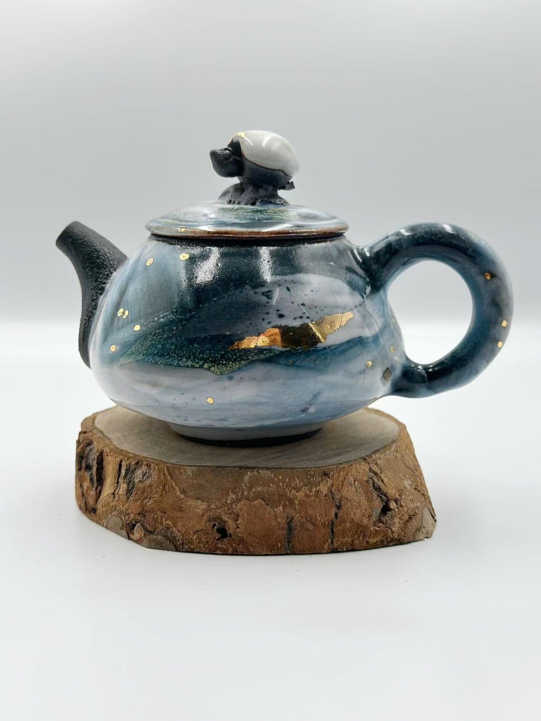 手工制作-开片系列-山水志野鎏金壶-可爱小乌龟款-约180cc - 茶具/茶杯 - 陶 