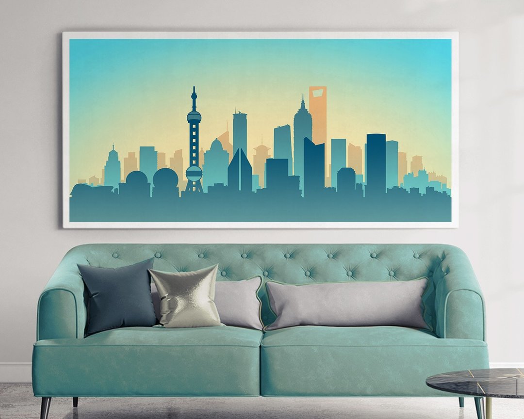 SHANGHAI China Canvas Wrap Poster Skyline Wall art / 中國 / 無 框 畫 / 現代 藝術 / 城市掛畫 - 海报/装饰画/版画 - 其他材质 