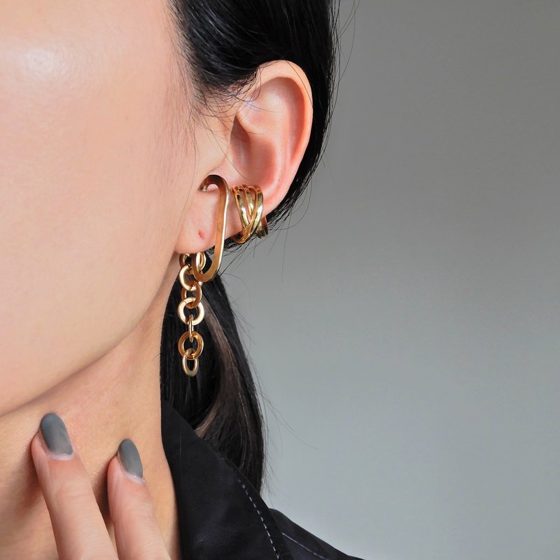 Swag Ear Cuff Oval Chain / brass C117 - 耳环/耳夹 - 铜/黄铜 金色