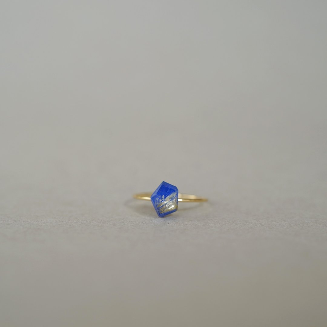 独一无二 K10黄K金 天然石戒指【金红石×青金石】 - 戒指 - 石头 蓝色