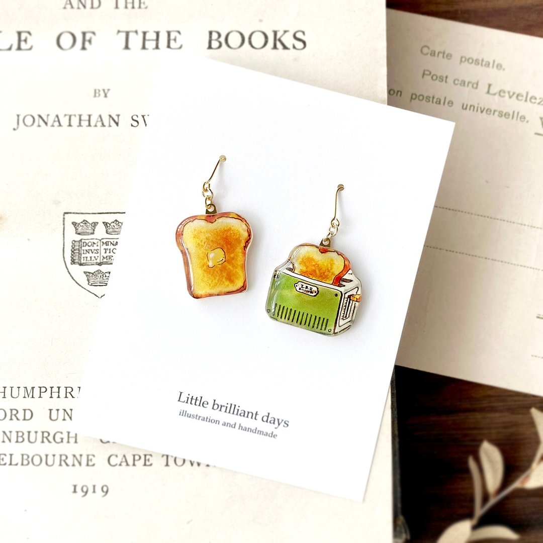 Bread and toaster earrings Bread and toaster Clip-On - 耳环/耳夹 - 塑料 咖啡色
