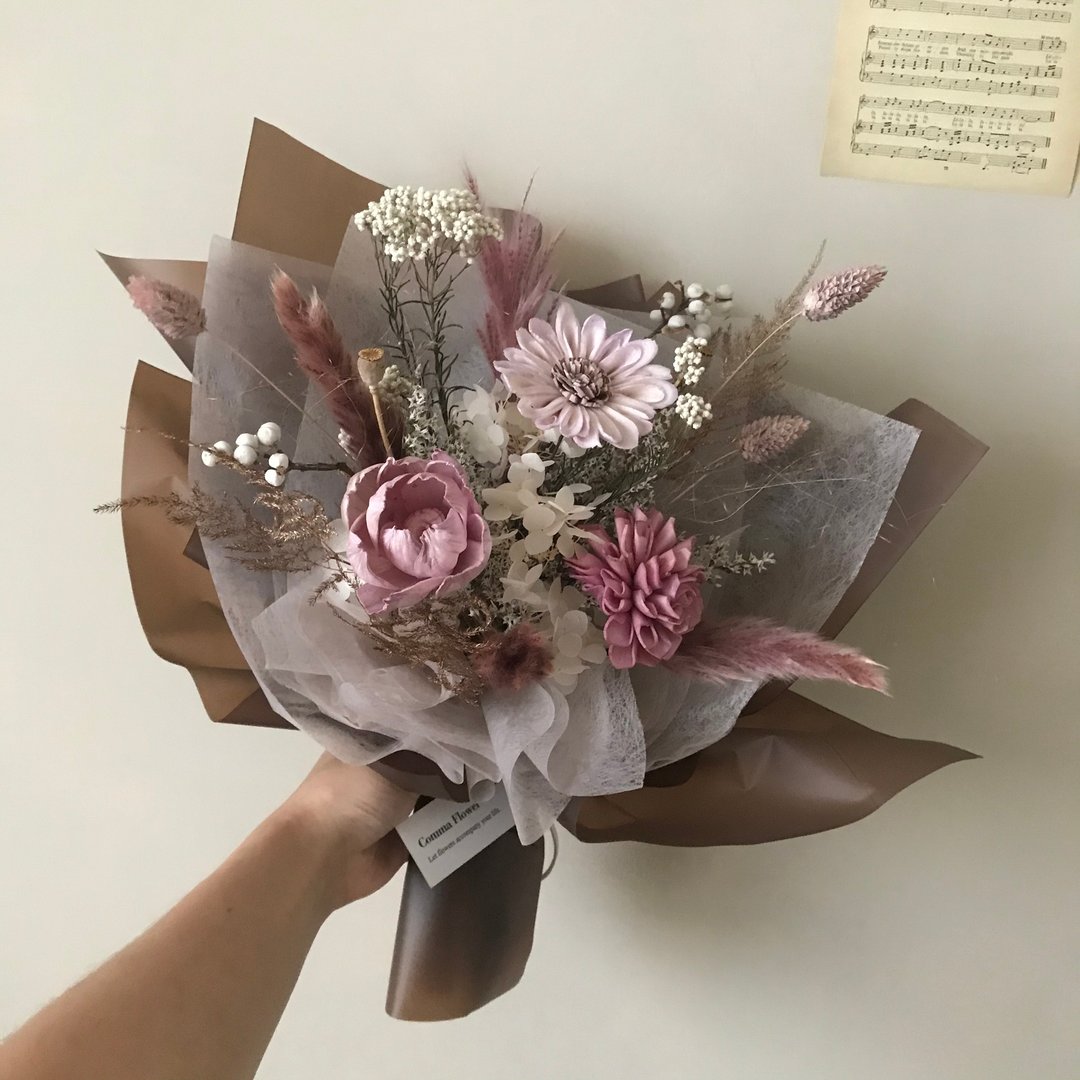 情人节花束 迷雾紫扩香太阳花 向日葵 生日 周年 毕业礼物 - 干燥花/捧花 - 植物．花 紫色