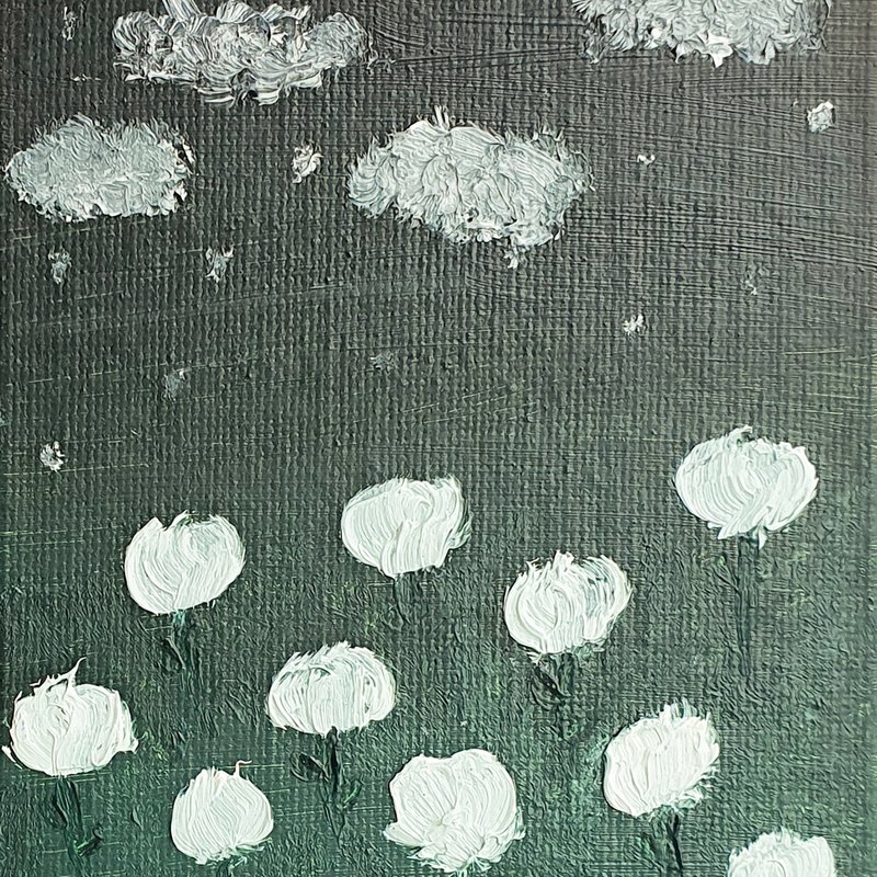 Roses Oil Painting Landscape Wildflowers Original Art Floral Cotton Artwork Sky - 海报/装饰画/版画 - 其他材质 黑色