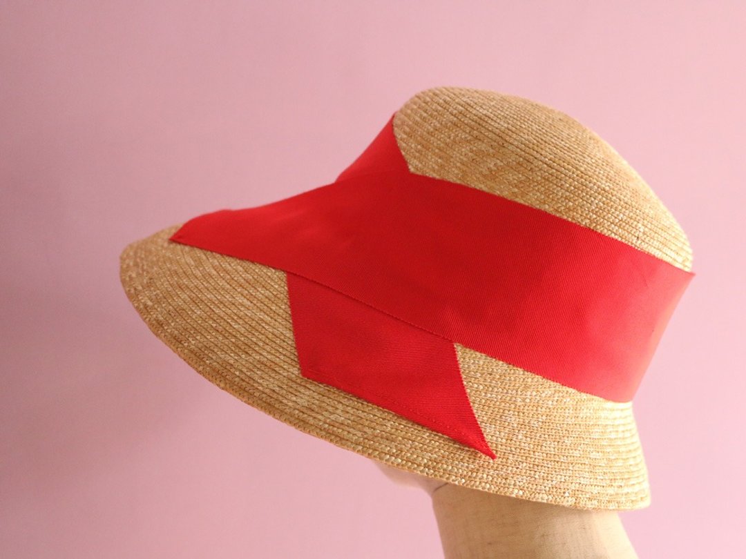 Wide Brimmed Straw Hat "Cecil Scarlet" - 帽子 - 其他材质 红色