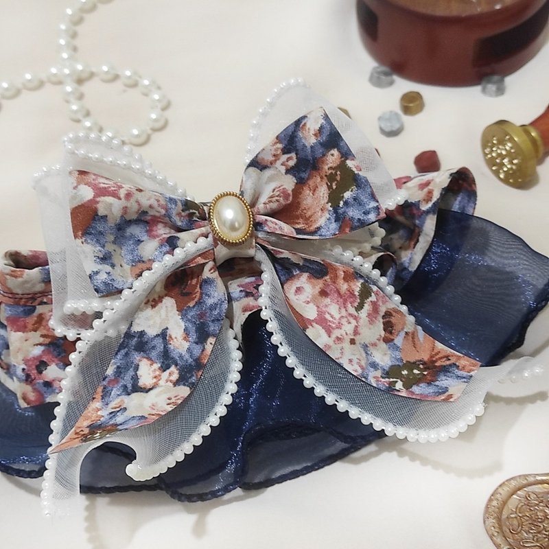 贵族世家。花边项圈 - 蓝色丨猫兔狗 宠物领巾 项圈 颈圈 - 项圈/牵绳 - 其他材质 蓝色