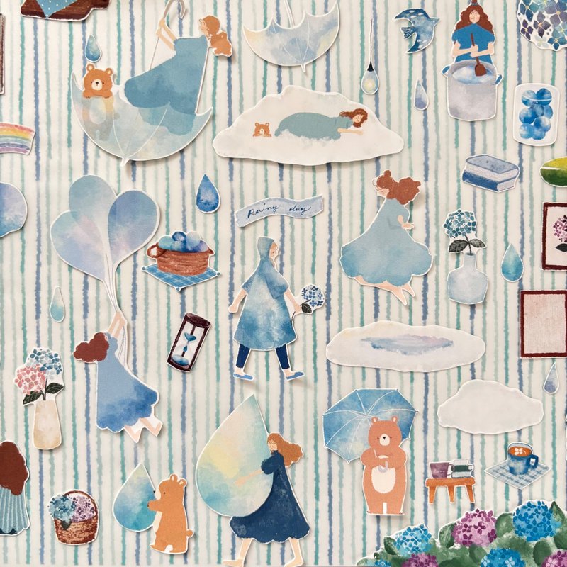 下雨天 - 贴纸 - 纸 蓝色