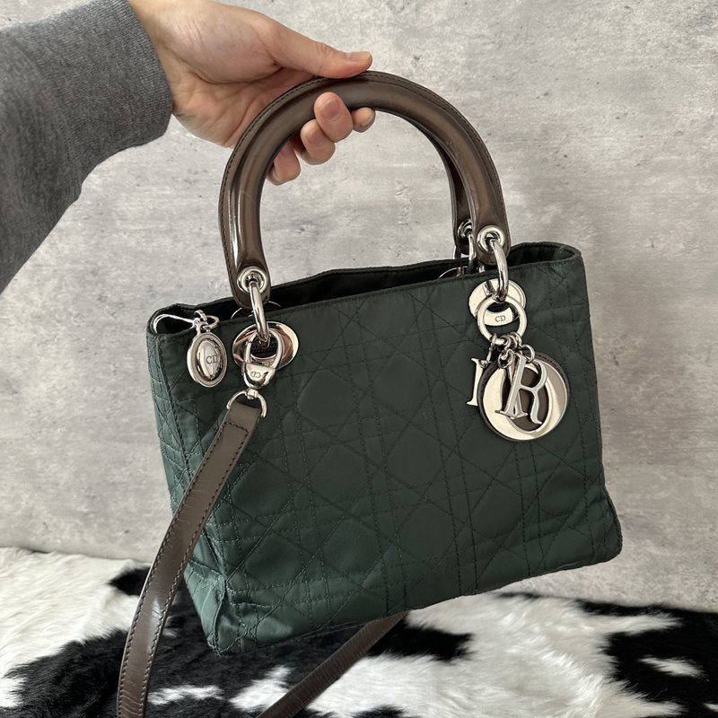 中古包 Lady Dior 迪奥 抹茶绿 手提包 - 侧背包/斜挎包 - 真皮 咖啡色