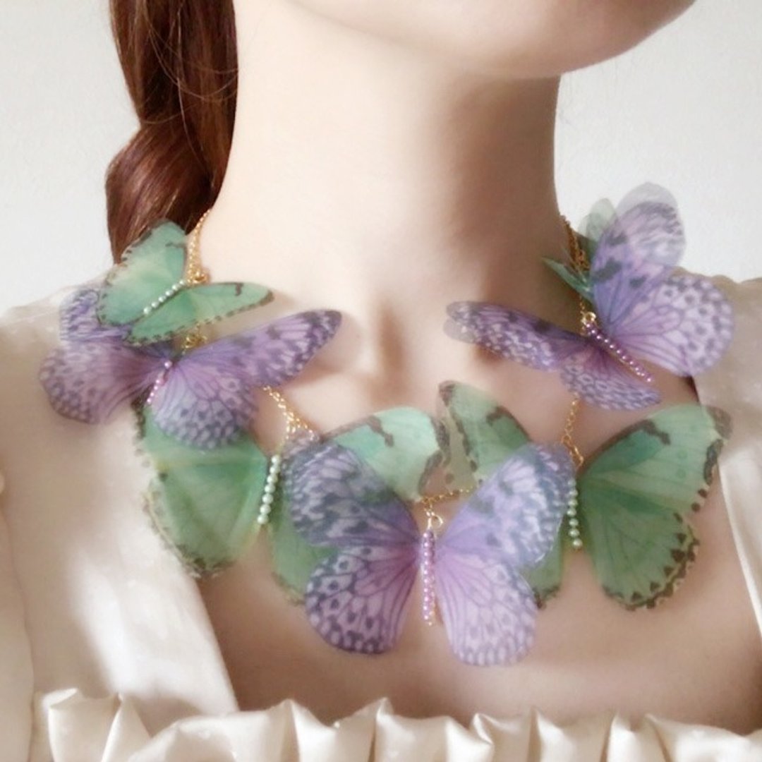 Fairy butterfly necklace Harajuku kawaii tokyo girly vintage - 项链 - 丝．绢 绿色