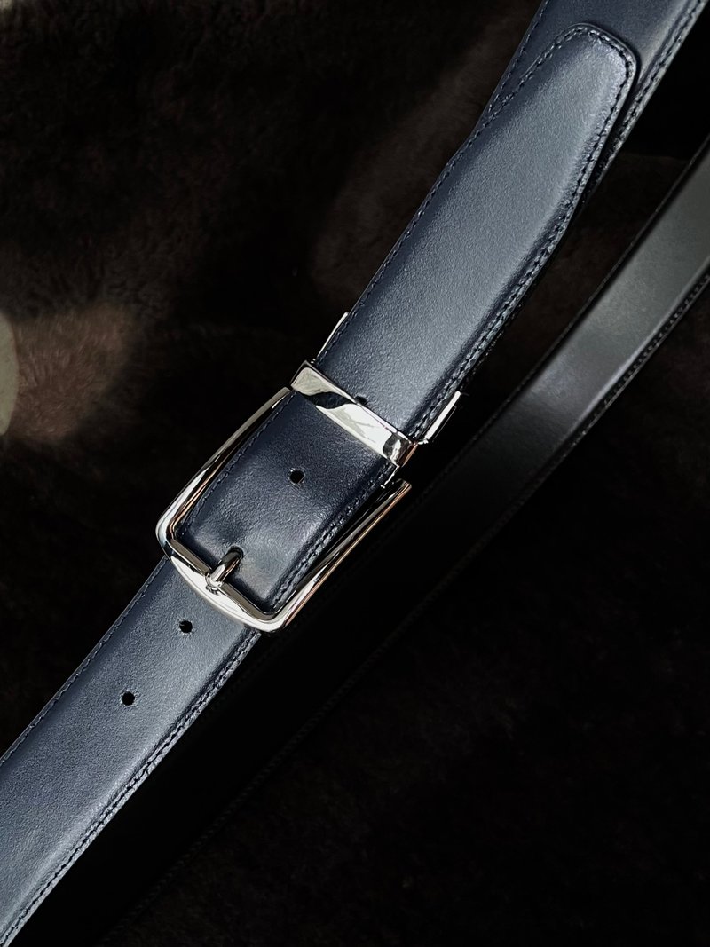 3.5cm宽 好正皮带 旋转头双面 平纹亮黑I平纹海军蓝 真皮腰带 - 皮带/腰带 - 真皮 蓝色