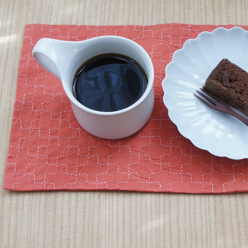 Handmade tea mat SASHIKO orange (long) SRL-O - 餐垫/桌巾 - 棉．麻 橘色