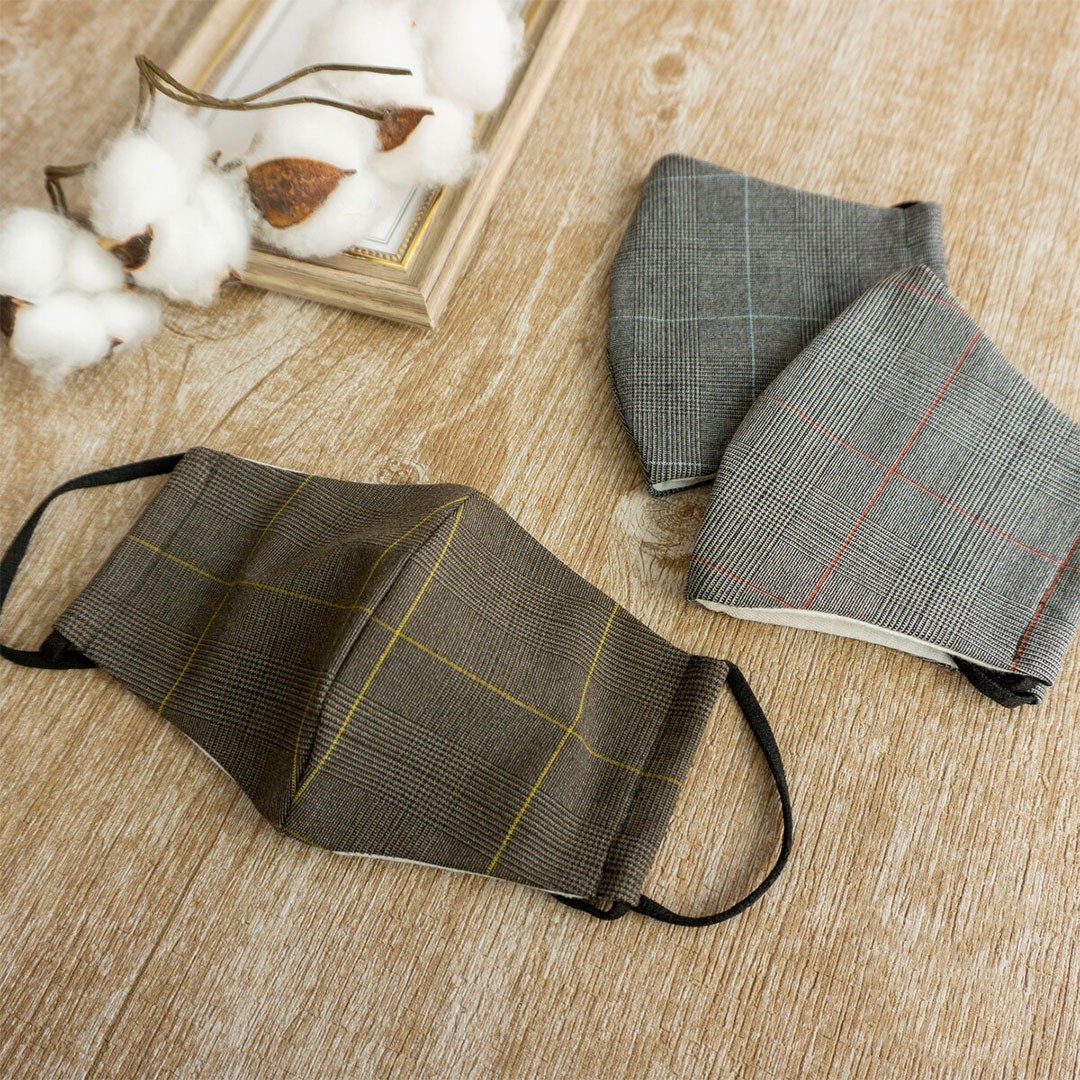 Normal Delivery 3D Mask [Glen Check] Double Gauze Check Cloth Mask KI01K - 口罩 - 聚酯纤维 灰色