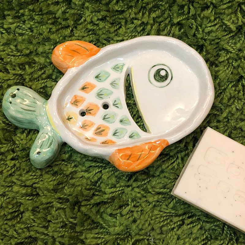 彩虹鱼肥皂架(绿橘款) - 花瓶/陶器 - 瓷 