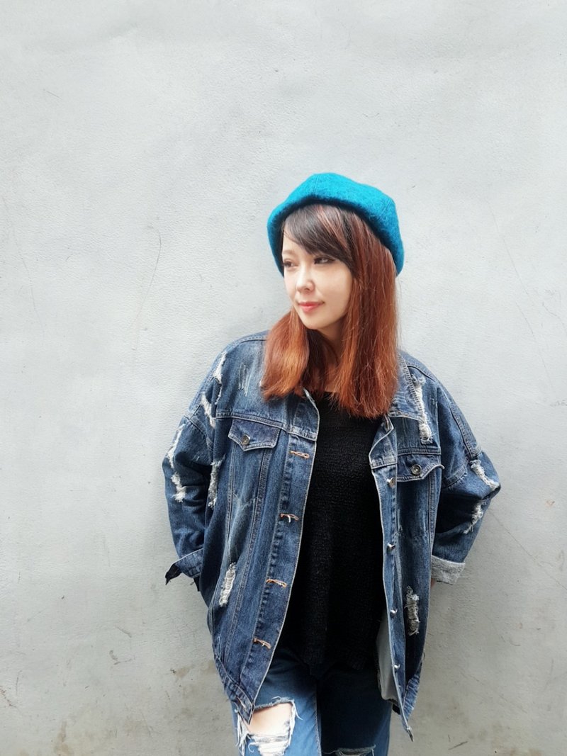 文青时尚南瓜帽- 晴天蓝#礼物#秋冬#保暖#厚毛料 #画家帽 #贝蕾帽 - 帽子 - 其他材质 多色