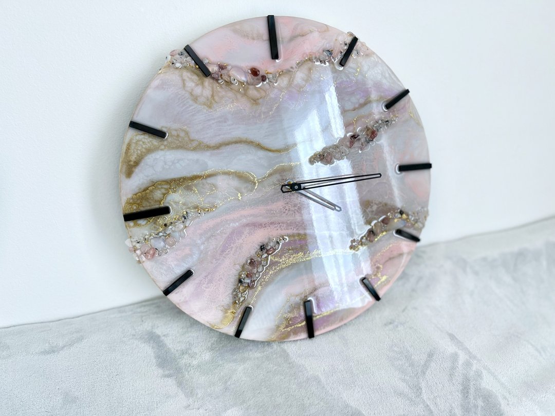 Purple marble clock Wall 40cm 時鐘 樹脂畫 大理石 - 时钟/闹钟 - 树脂 粉红色