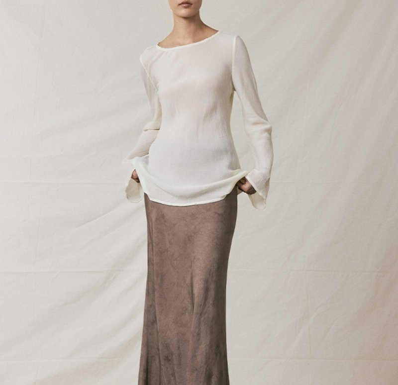 【桑蚕丝100%】新中式复古 轻薄网纱/收腰喇叭袖上衣 - 女装上衣 - 丝．绢 白色