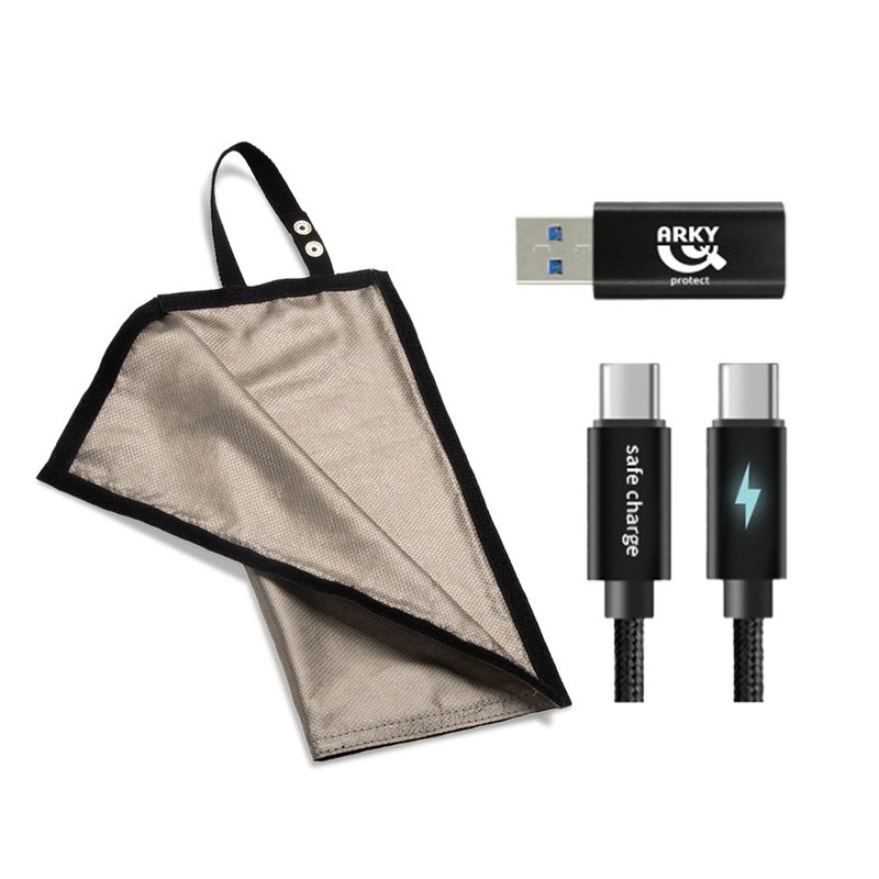 防骇三件组 防RFID防盗收纳袋+USB-C to A转接头+Type-C充电线60W - 充电宝/传输线 - 铝合金 黑色