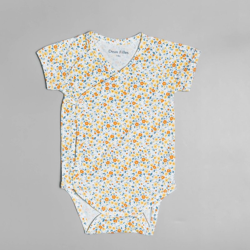 【Deux Filles有机棉】婴儿短袖侧开襟包屁衣/新生儿连身衣 橙黄 - 包屁衣/连体衣 - 棉．麻 