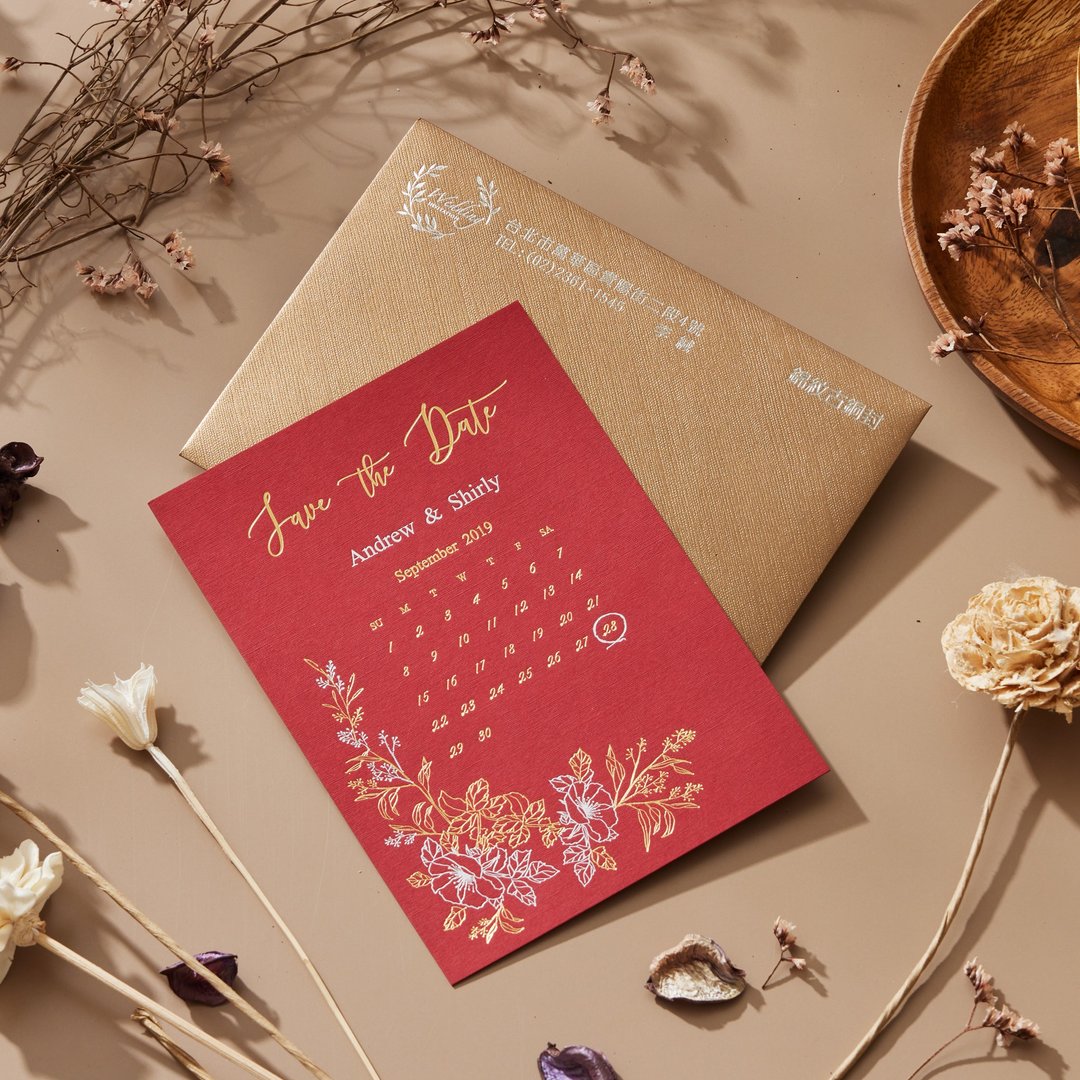 岁月静好-厚磅烫金喜帖 (经典红) - 卡片/明信片 - 纸 红色