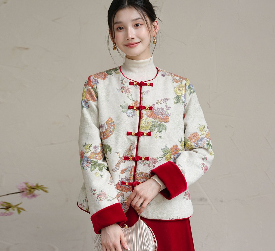 【納福紅裳】新中式復古风 仿宋锦提花/短外套/半裙 - 女装休闲/机能外套 - 其他材质 红色