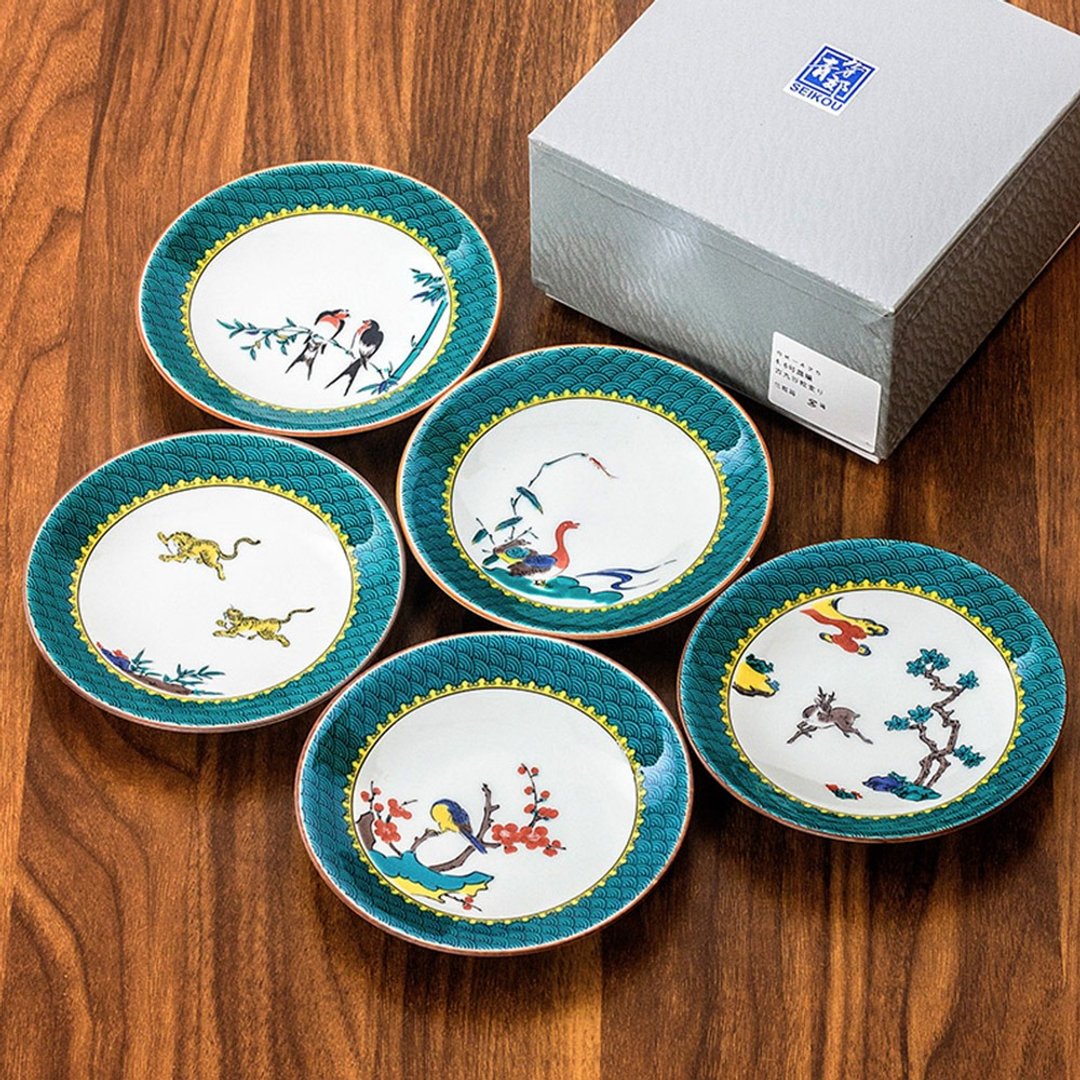 日本进口九谷烧陶瓷盘日式古风浮世绘甜品盘水果小吃碟小菜盘骨碟 - 浅碟/小碟子 - 瓷 