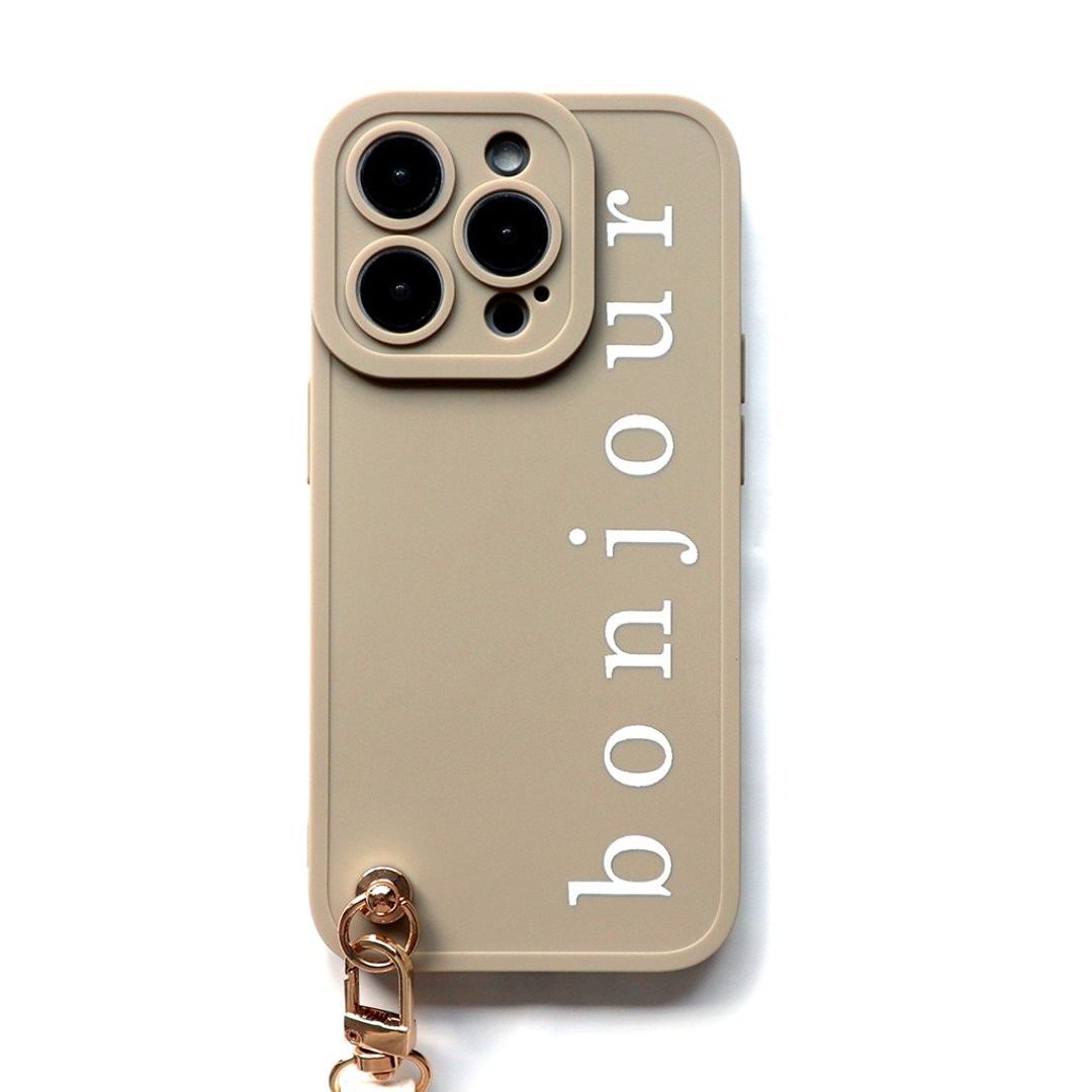 iPhone15/14/13/12 bonjour 奶灰手挽带手机壳 - 手机壳/手机套 - 塑料 卡其色