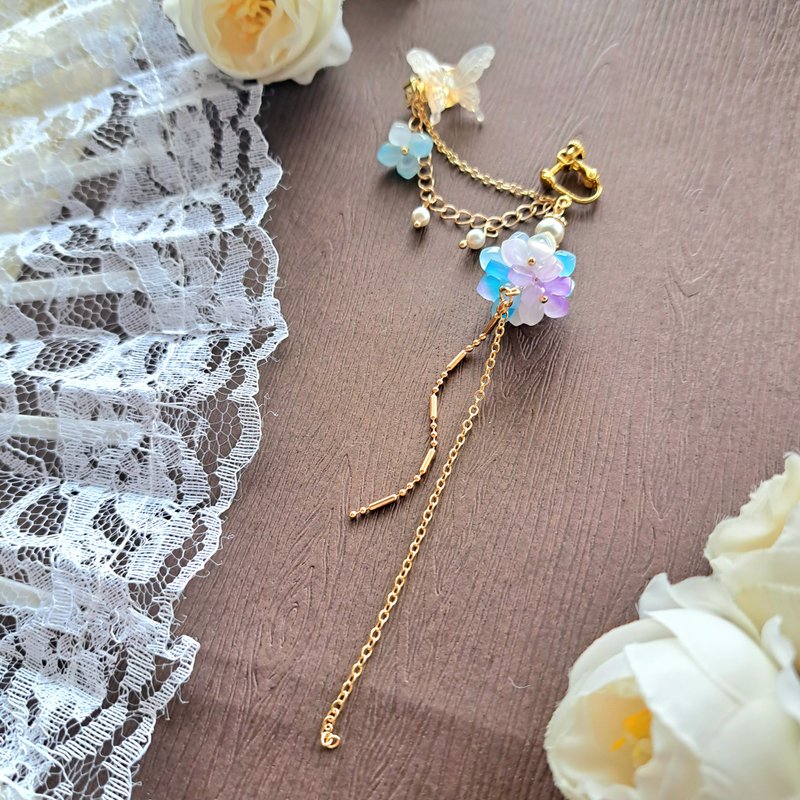 原创花语系列耳骨夹 绣球细语_蓝紫绣球 - 耳环/耳夹 - 其他金属 蓝色