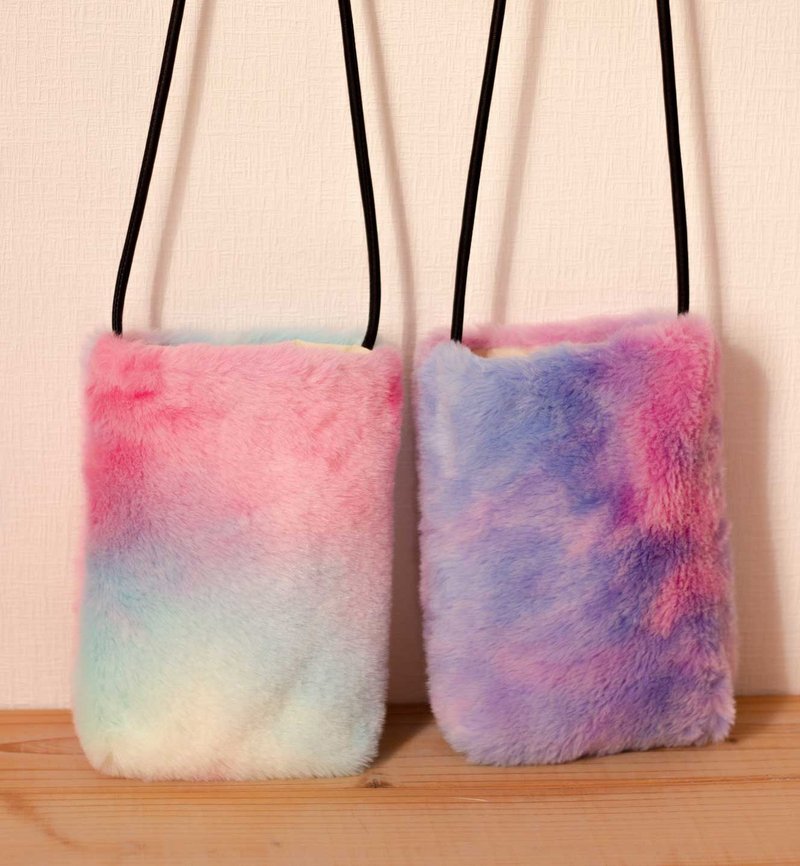 Fur Smartphone Pouch Shoulder Bag Sacoche Tie-dye Pattern - 侧背包/斜挎包 - 其他材质 多色