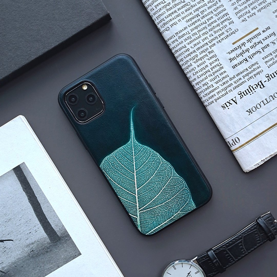 墨绿菩提叶iphone13pro手机壳12max保护套11/78plus/xs/xr定制化 - 手机壳/手机套 - 真皮 绿色