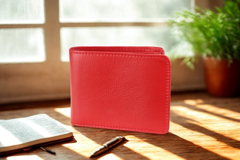 W008 Wallet + Credit card slot - Red - Genuine leather - 皮夹/钱包 - 真皮 红色