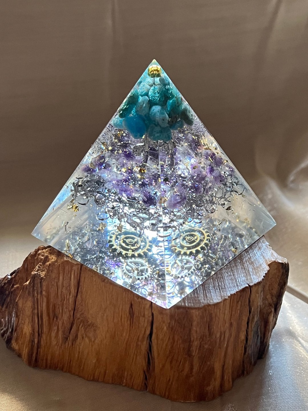 订制【奥刚能量塔-给自由发挥的你】蓝磷灰/紫水晶-奥根金字塔 - 摆饰 - 树脂 