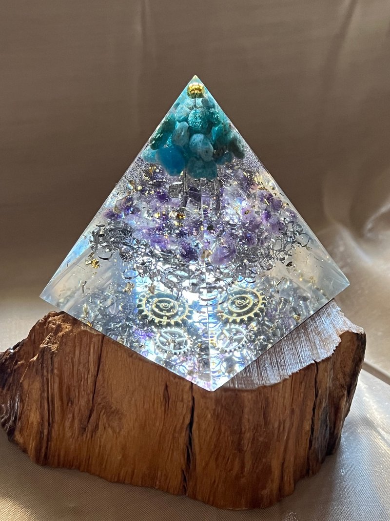 订制【奥刚能量塔-给自由发挥的你】蓝磷灰/紫水晶-奥根金字塔 - 摆饰 - 树脂 
