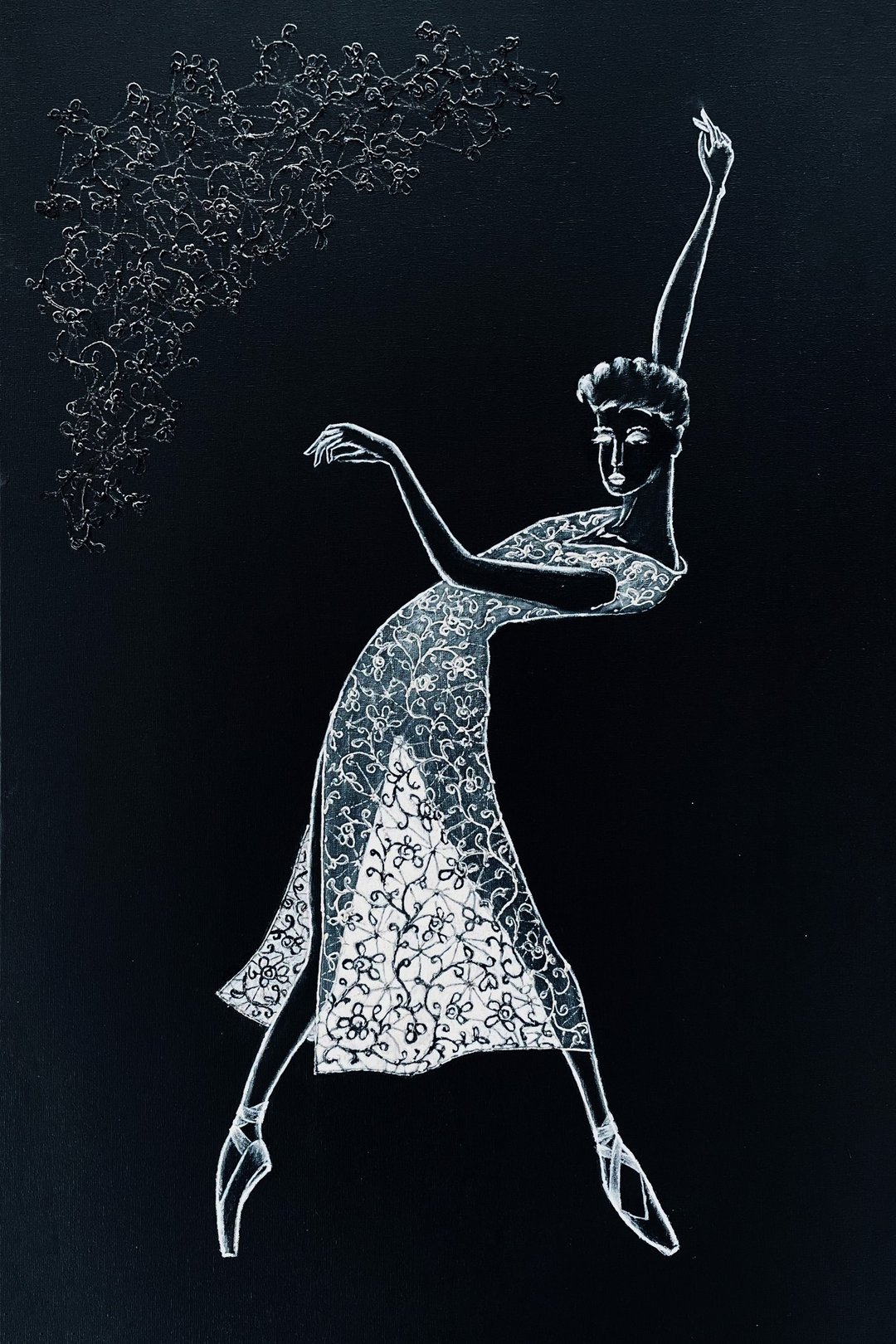 Ballerina in laces (in backlight) - 海报/装饰画/版画 - 棉 黑色