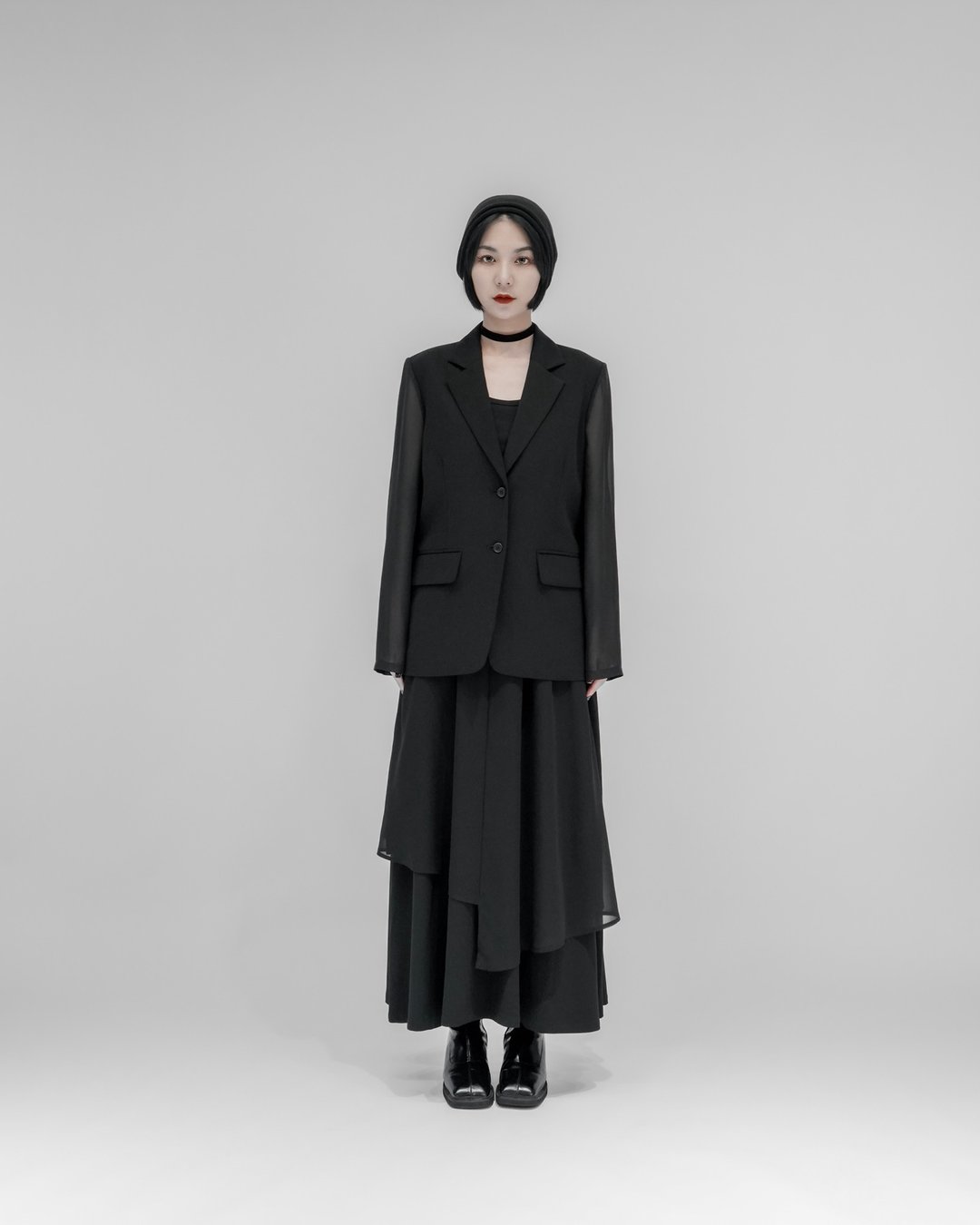 MUKK DESIGN 透视雪纺西装外套 - 女装衬衫 - 聚酯纤维 黑色