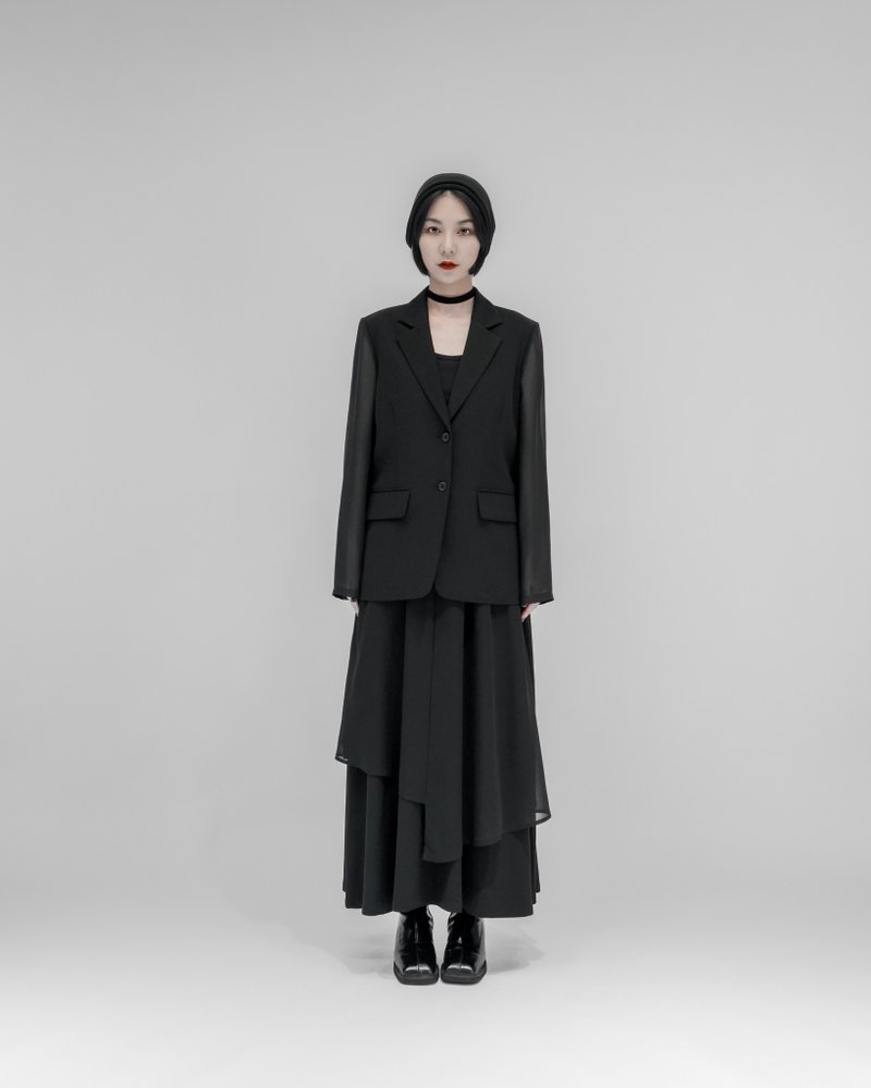 MUKK DESIGN 透视雪纺西装外套 - 女装衬衫 - 聚酯纤维 黑色