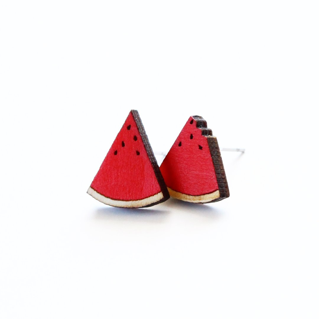 Watermelon wood earrings / earrings - 耳环/耳夹 - 木头 红色