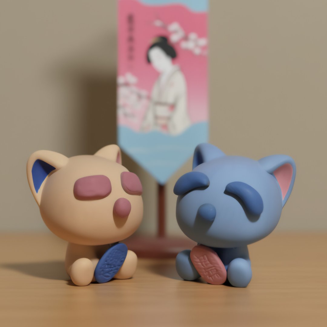 【えんぎ猫】祈愿摆件0827-0831 - 摆饰 - 环保材料 粉红色
