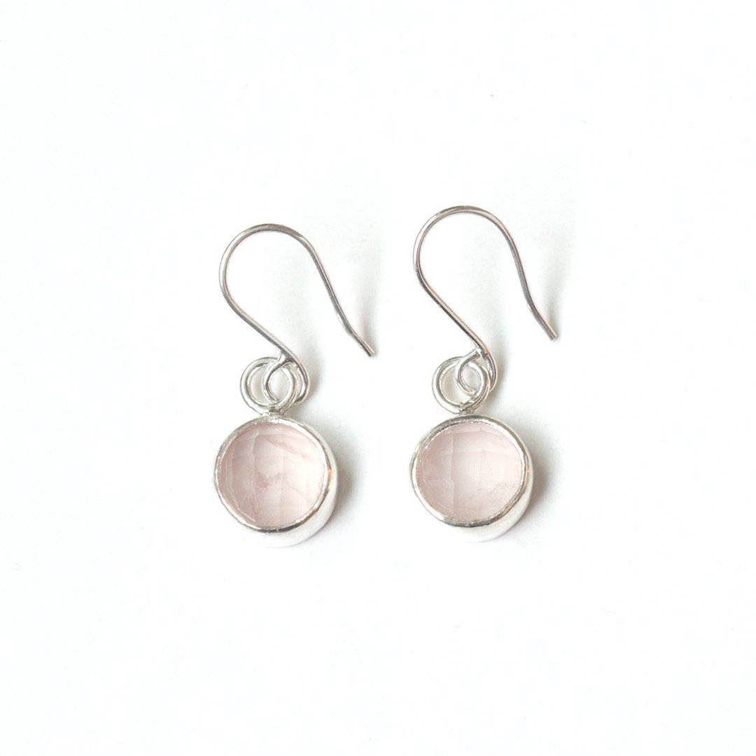 粉水晶纯银耳环 Rose quartz silver earrings - 耳环/耳夹 - 宝石 粉红色