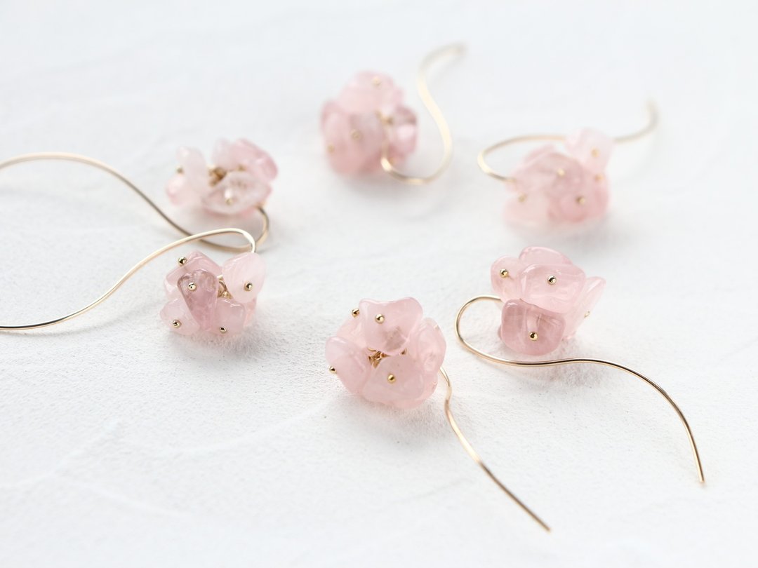 14 kg f - cherry blossom pierced earrings - 耳环/耳夹 - 宝石 粉红色